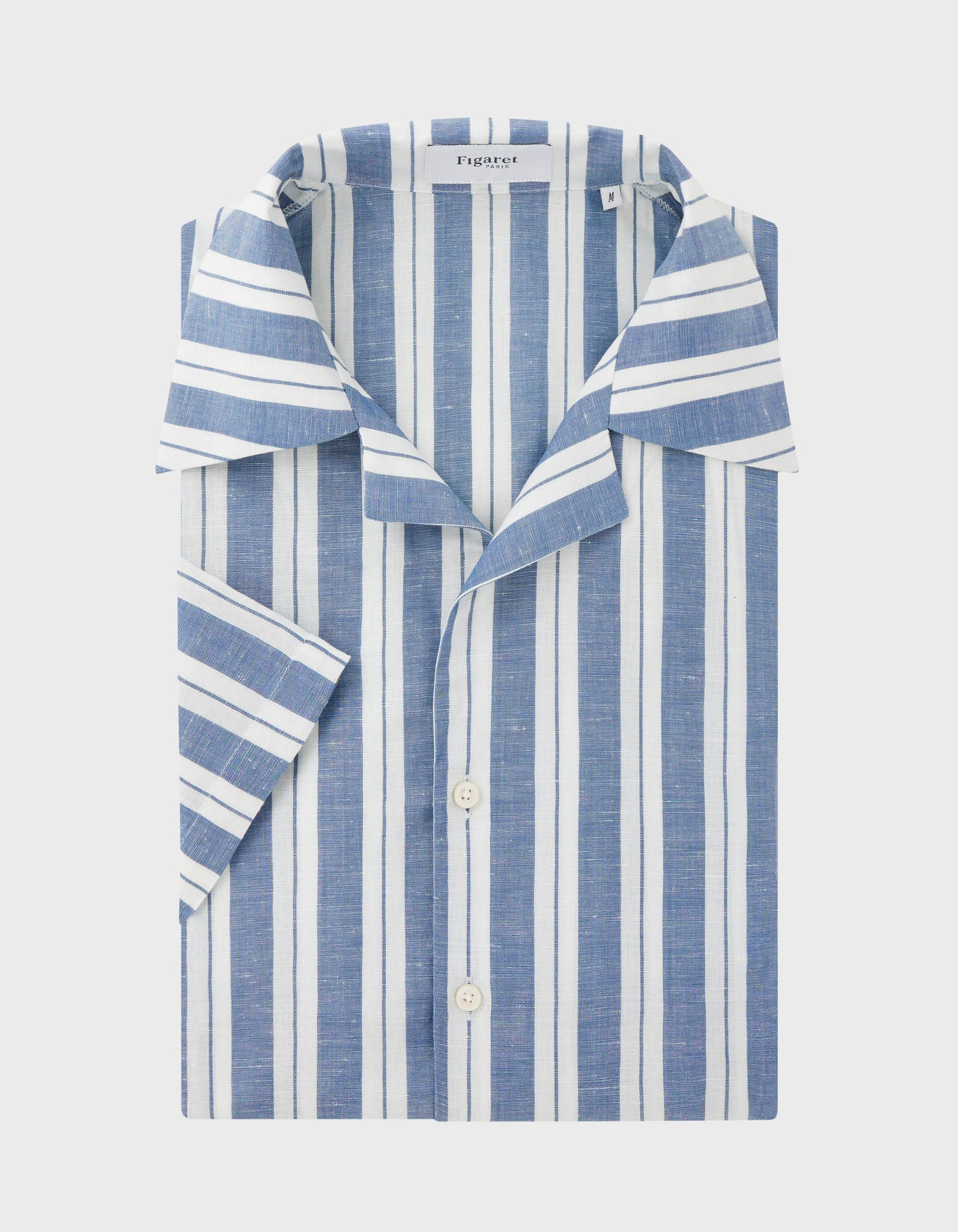 Chemise Drazick en coton et lin rayé bleu - Toile - Col Pyjama