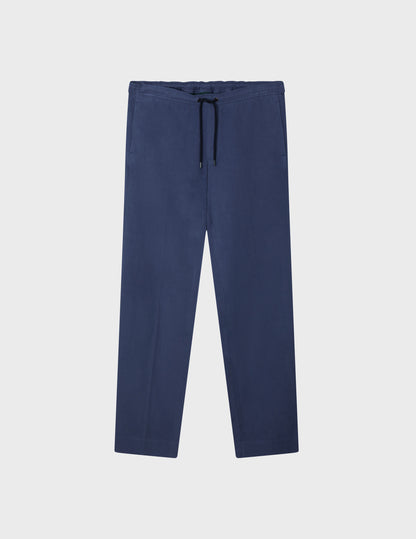 Pantalon Curtis élastiqué en coton et lin bleu