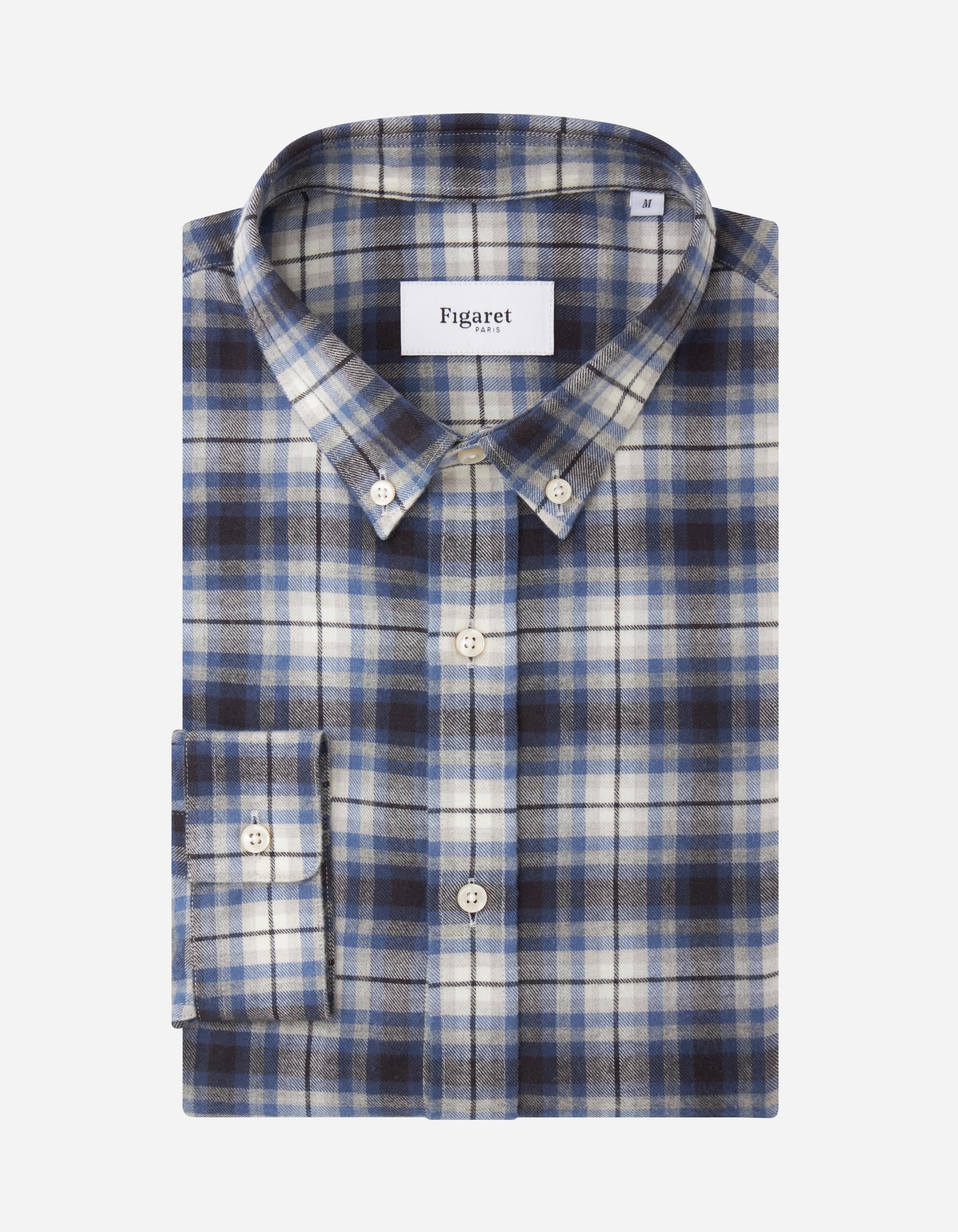 Chemise Gaspard à carreaux marine - Flanelle - Col Américain