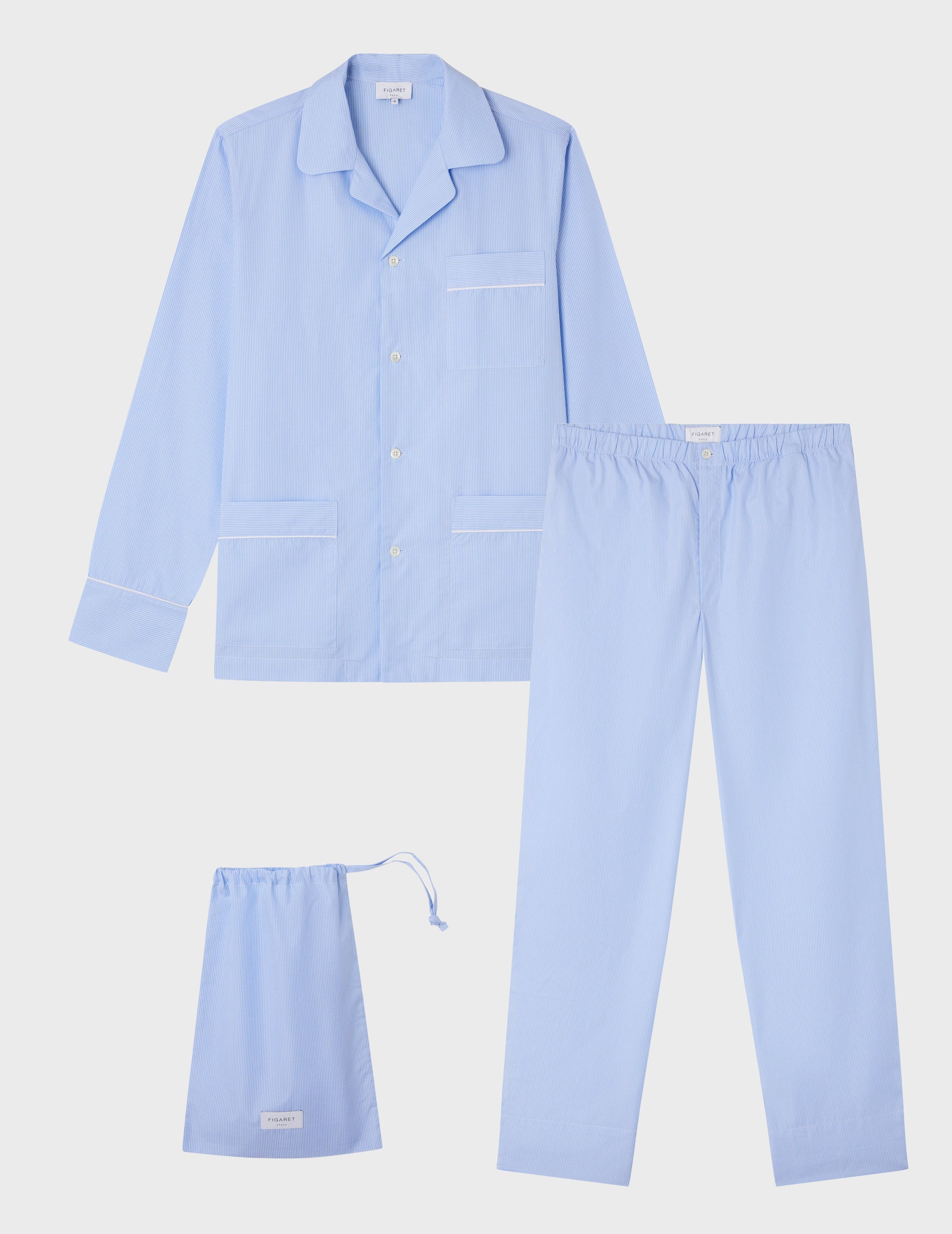 Blue striped poplin Louis pajamas