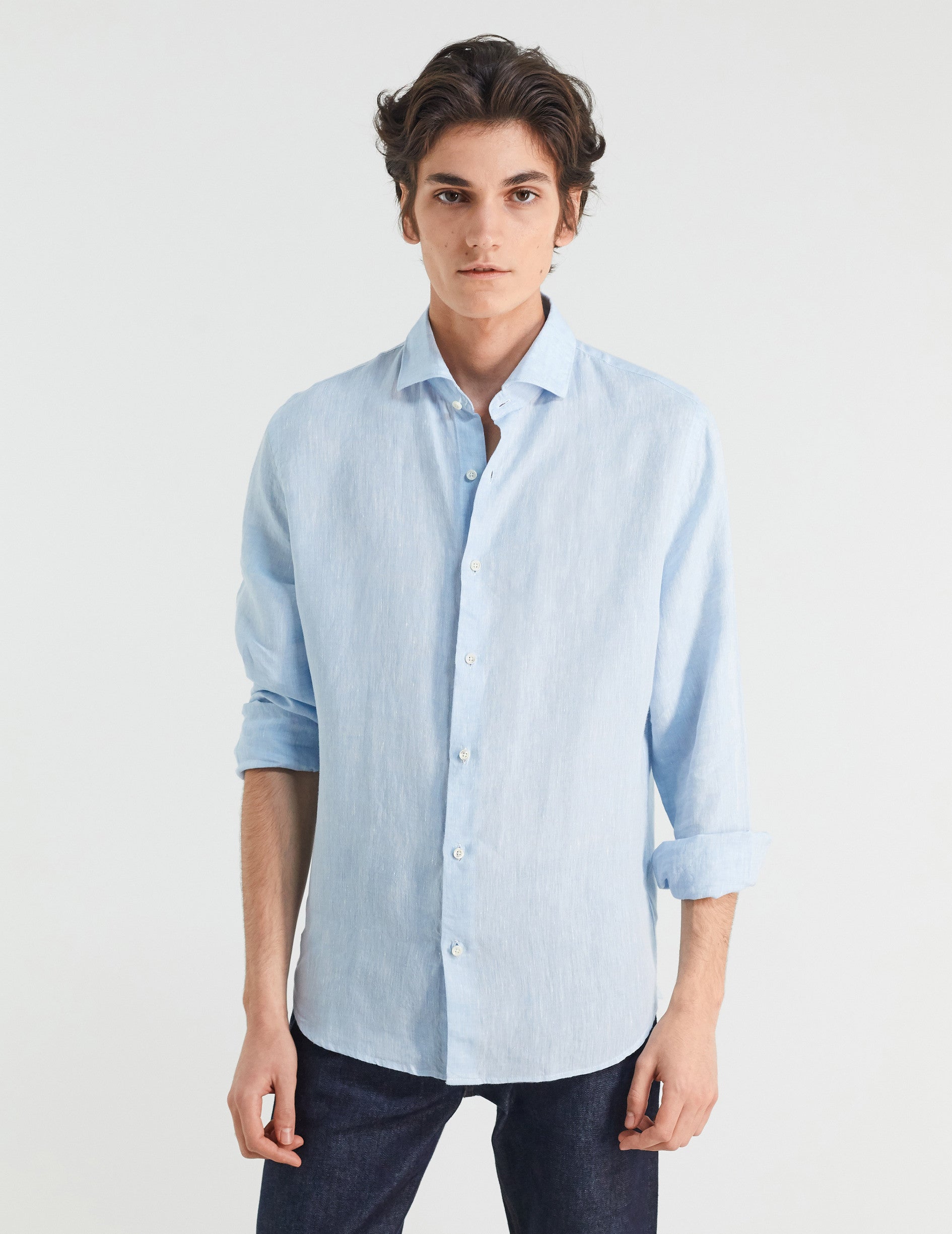 Aristote shirt in light blue linen