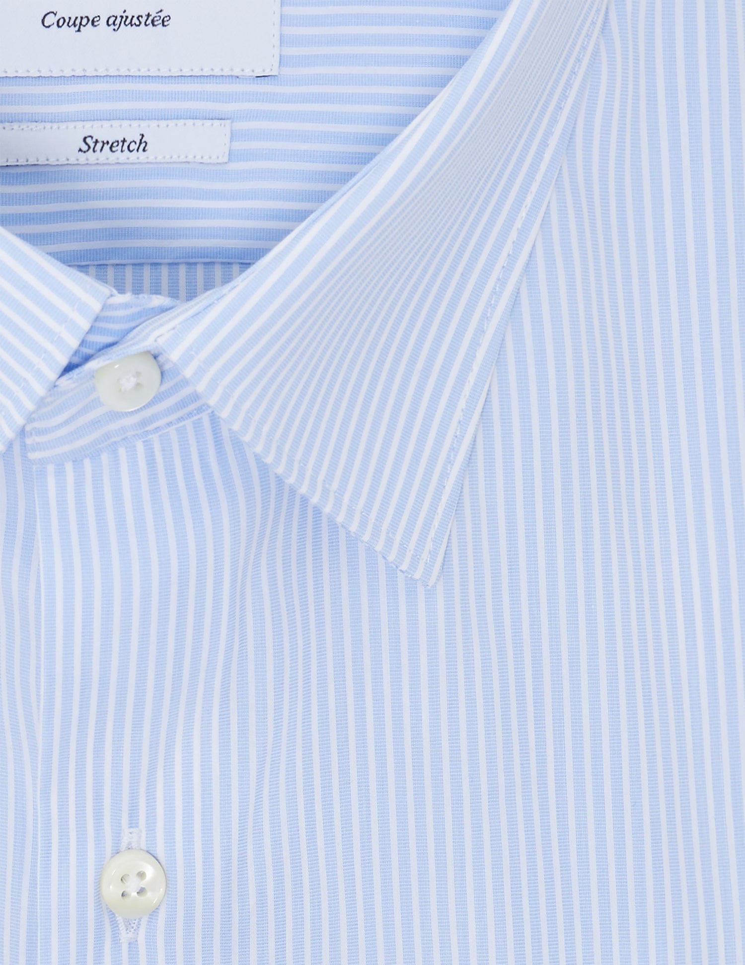 Fitted blue striped stretch shirt - Poplin - Figaret Collar#3