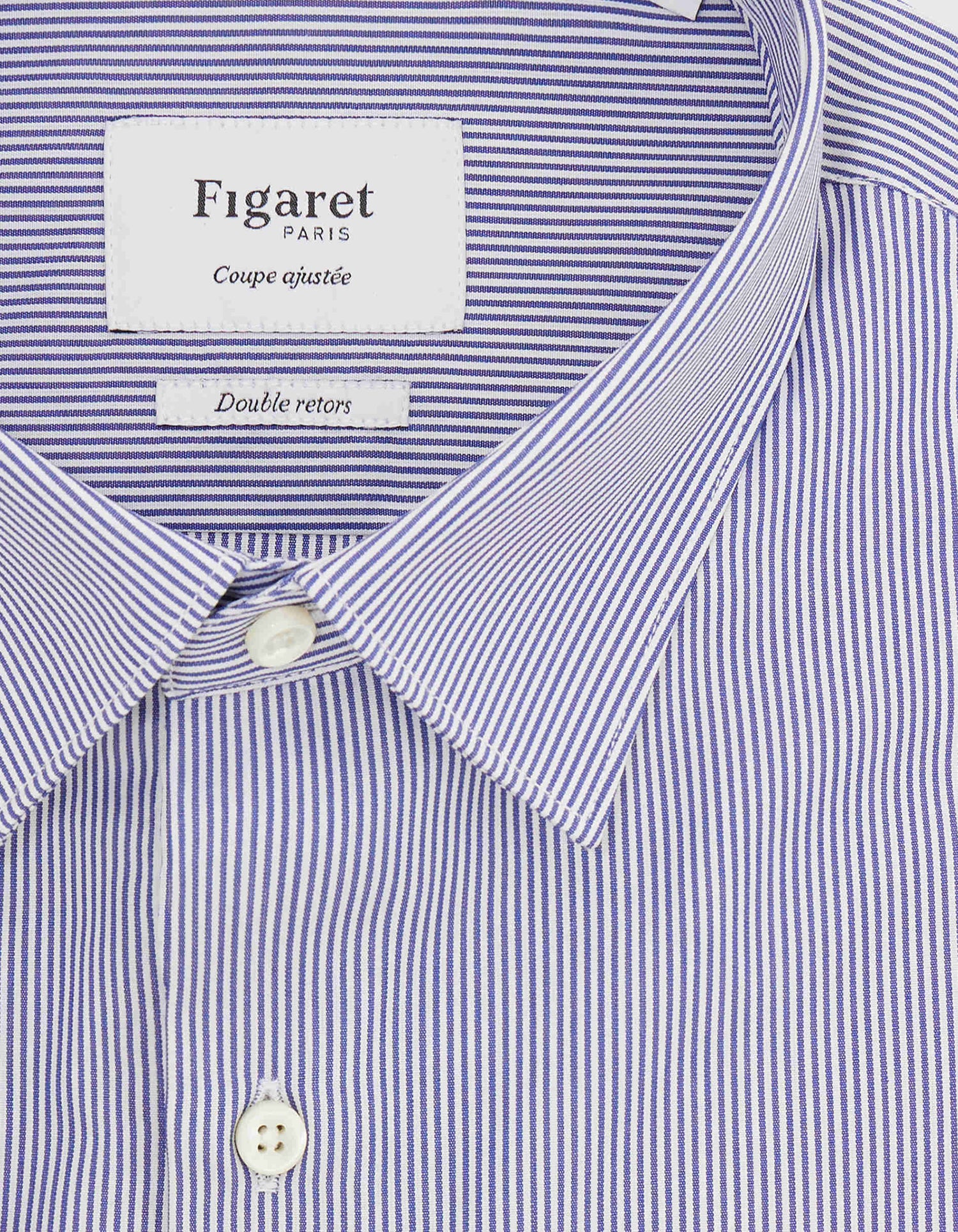 Blue striped fitted shirt - Poplin - Figaret Collar - Musketeers Cuffs#2