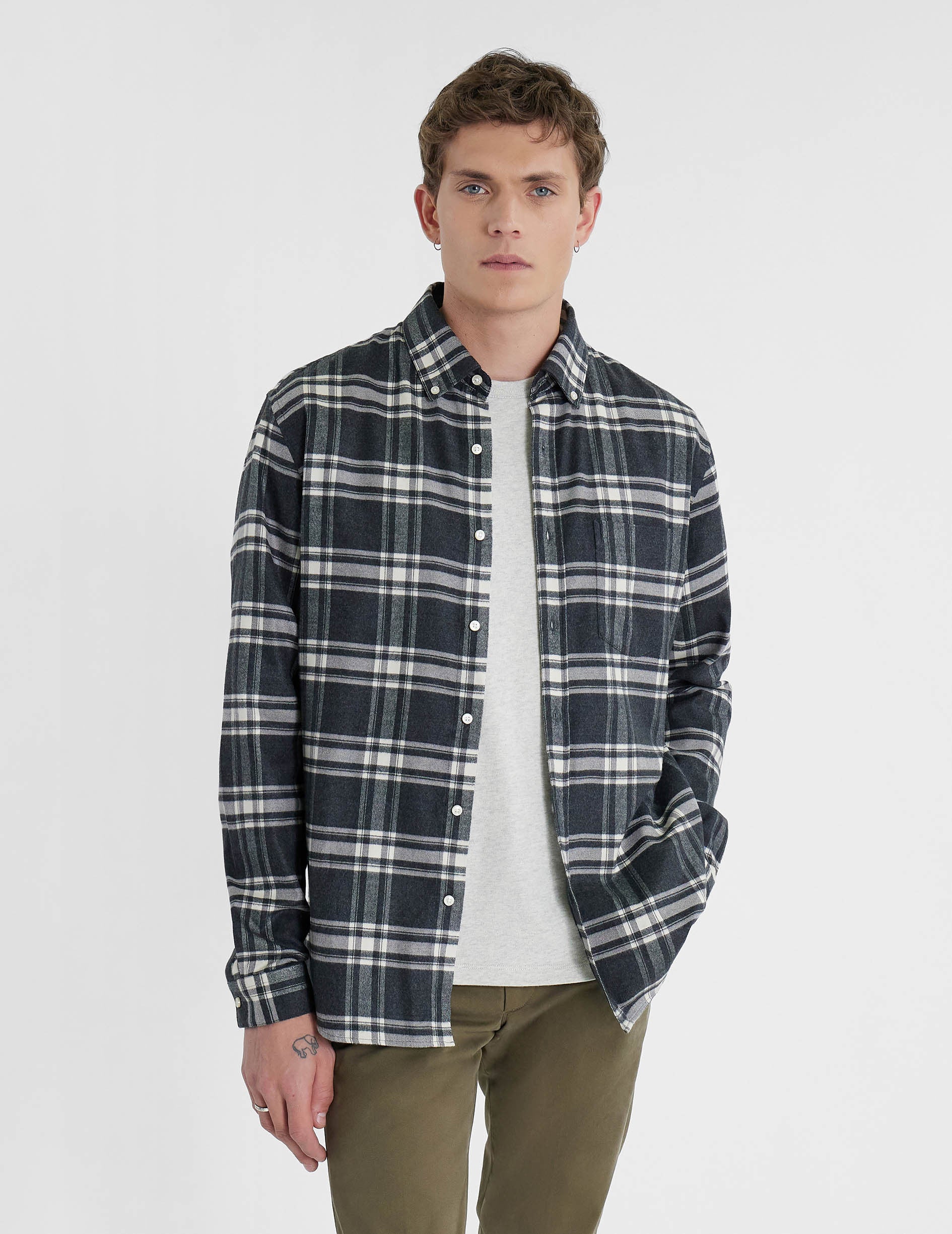 Gabriel shirt with gray checks - Flannel - American Collar