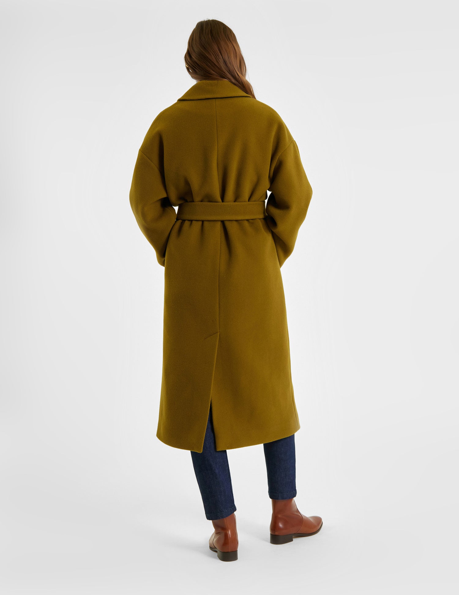 Manteau Eymée en drap de laine vert olive