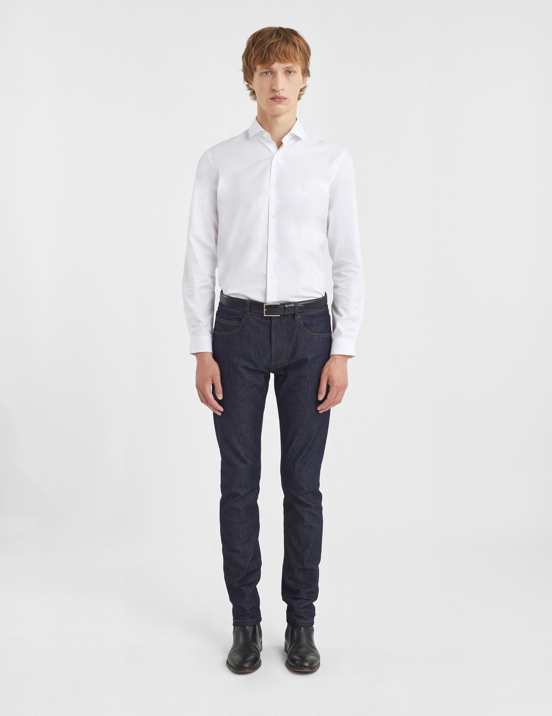 Fitted white shirt - Poplin - Thin Collar