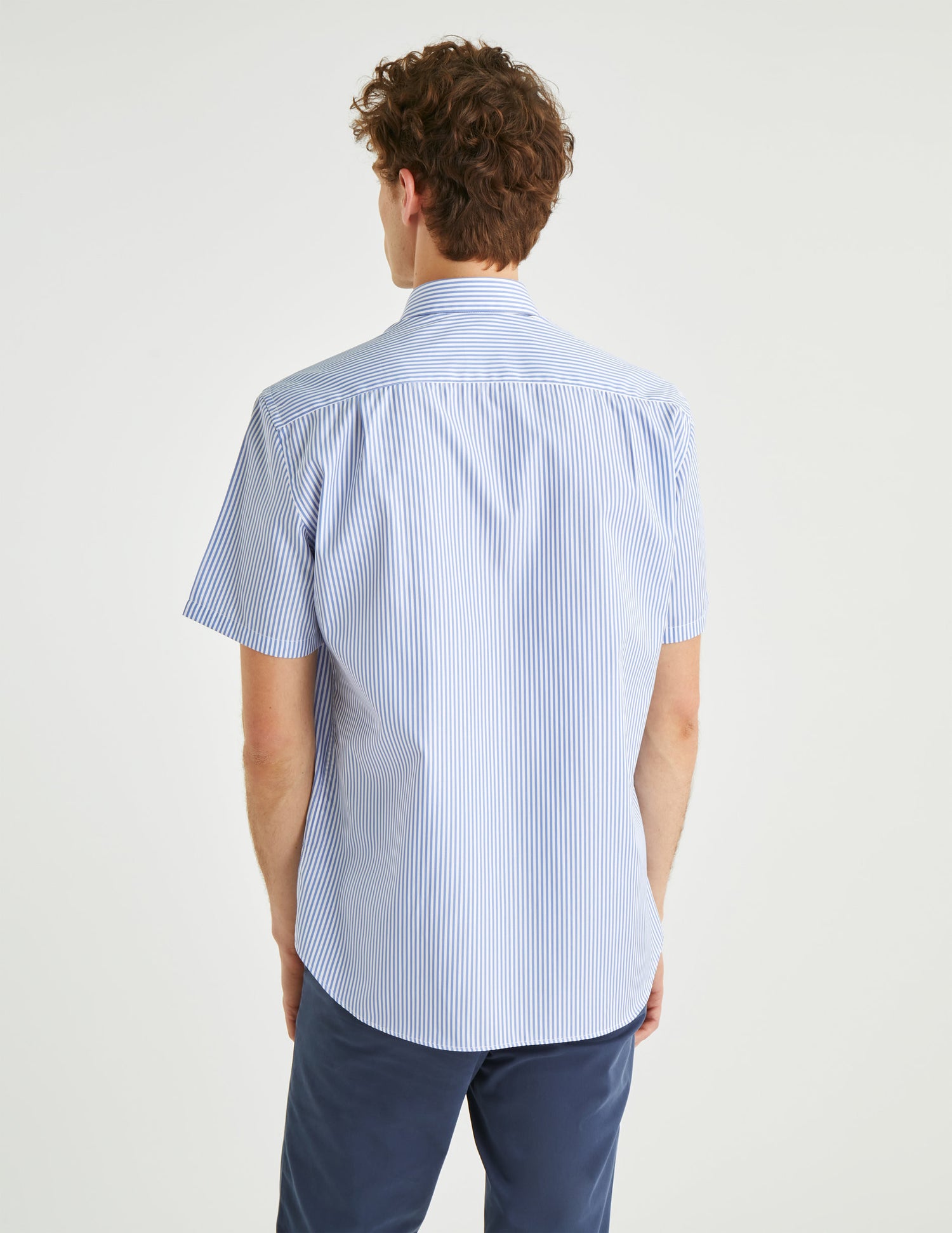 Classic blue striped short-sleeved shirt - Poplin - American Collar#4