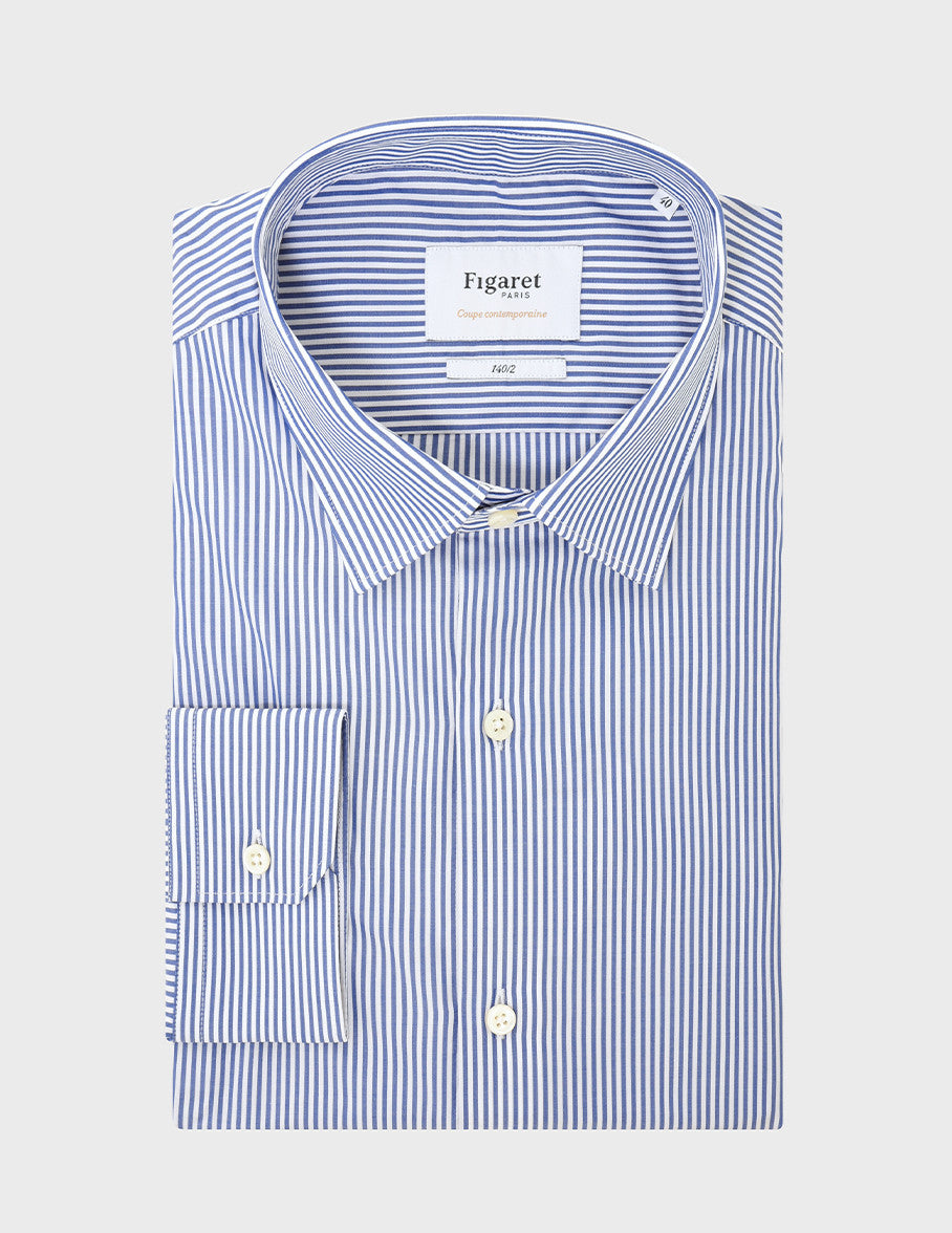 Blue Striped Prestige Contemporary Shirt - Poplin - Figaret Collar