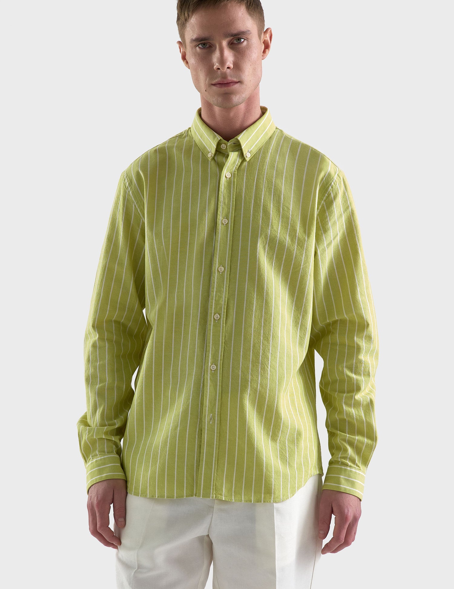 Chemise Gaspard vert anis rayée - Oxford - Col Américain#2