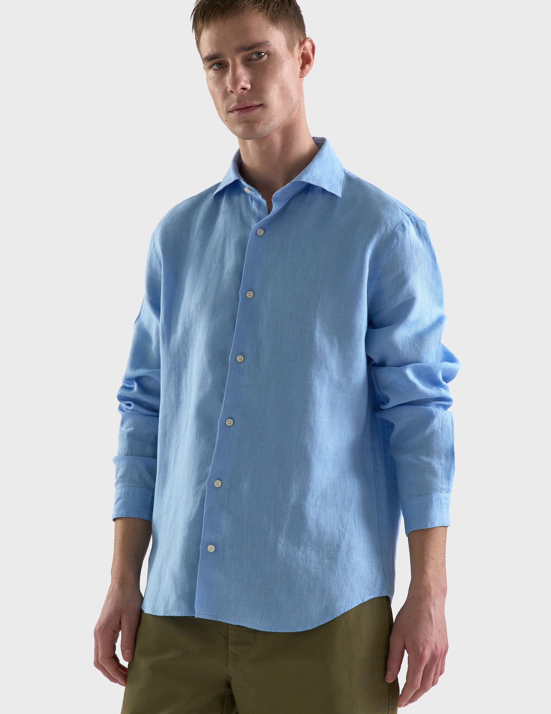 Aristote shirt in light blue linen - Linen - Italian Collar