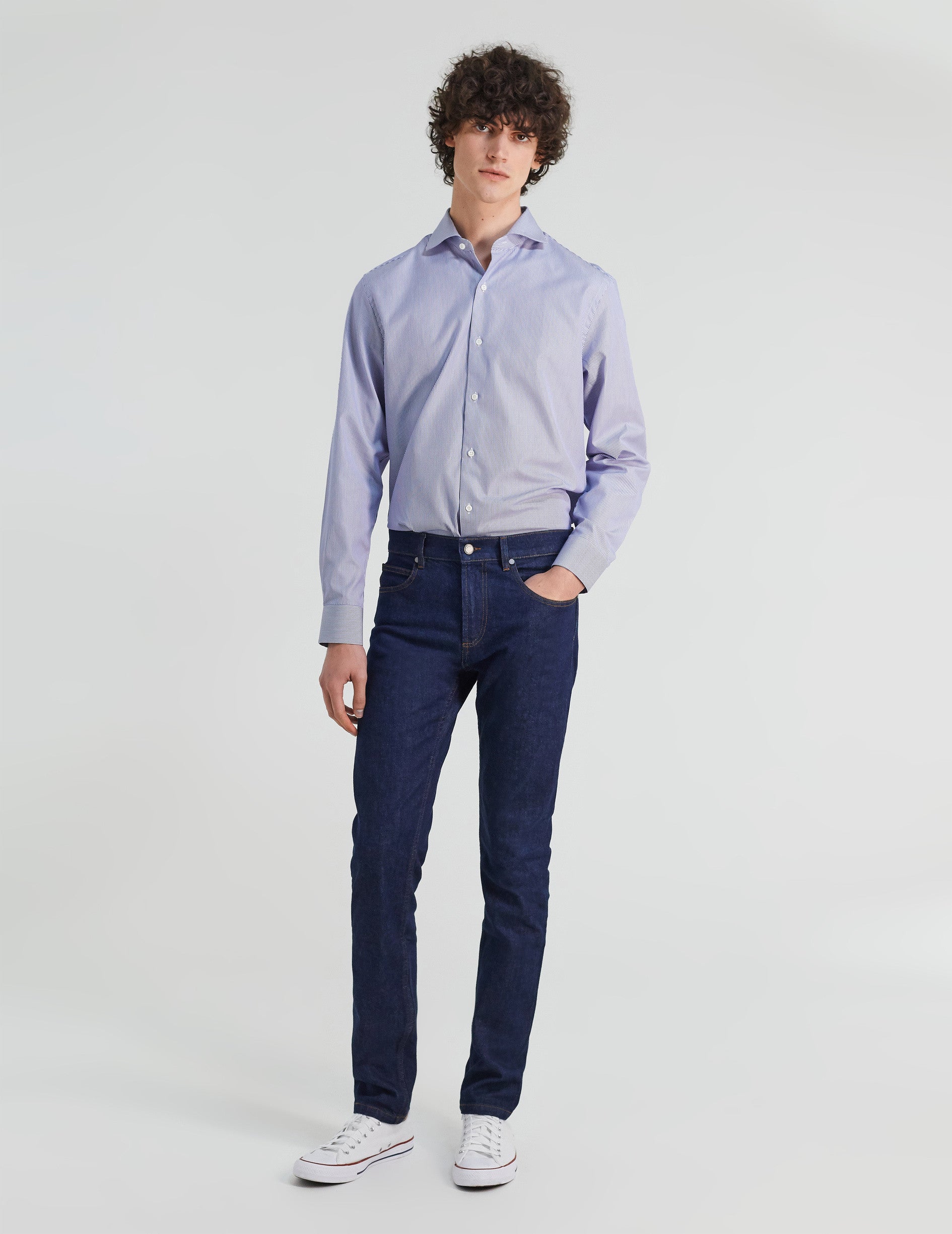 Semi-fitted striped blue shirt - Poplin - Italian Collar