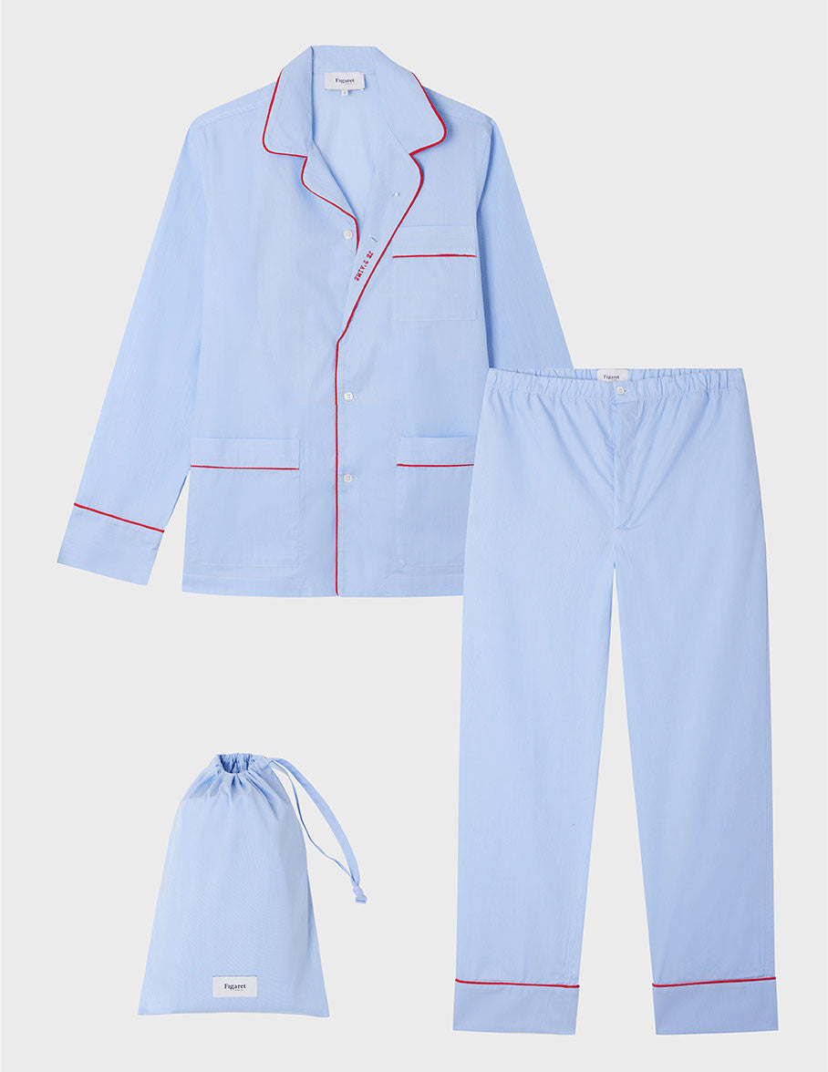 Blue poplin Louis pyjamas with "Je t'aime" embroidery