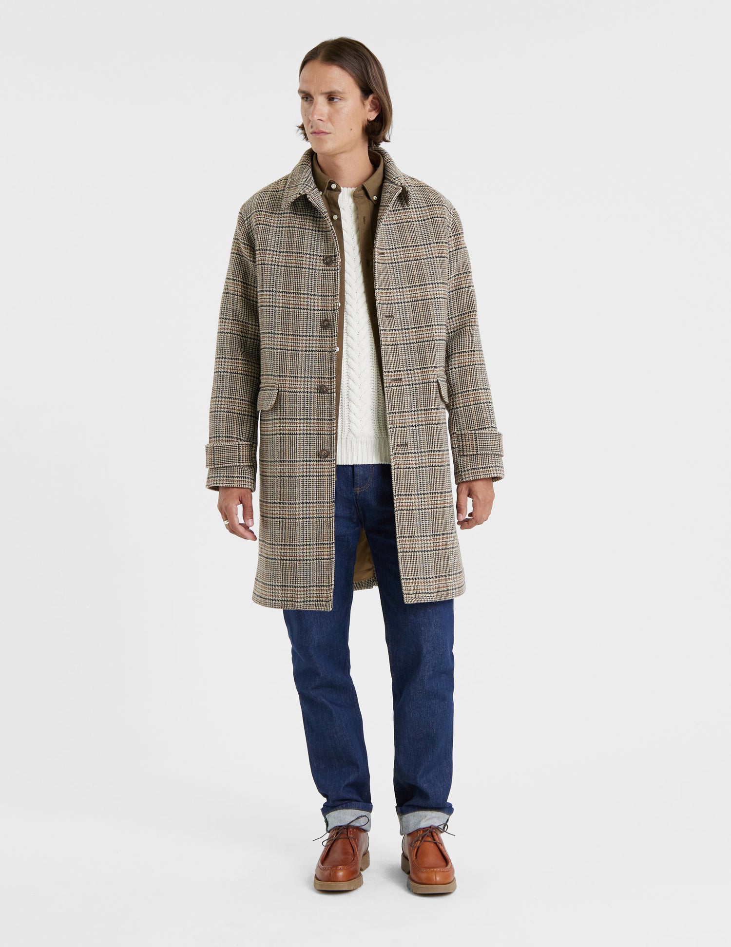 Emilio coat in brown checked woolen cloth - woolen cloth#3