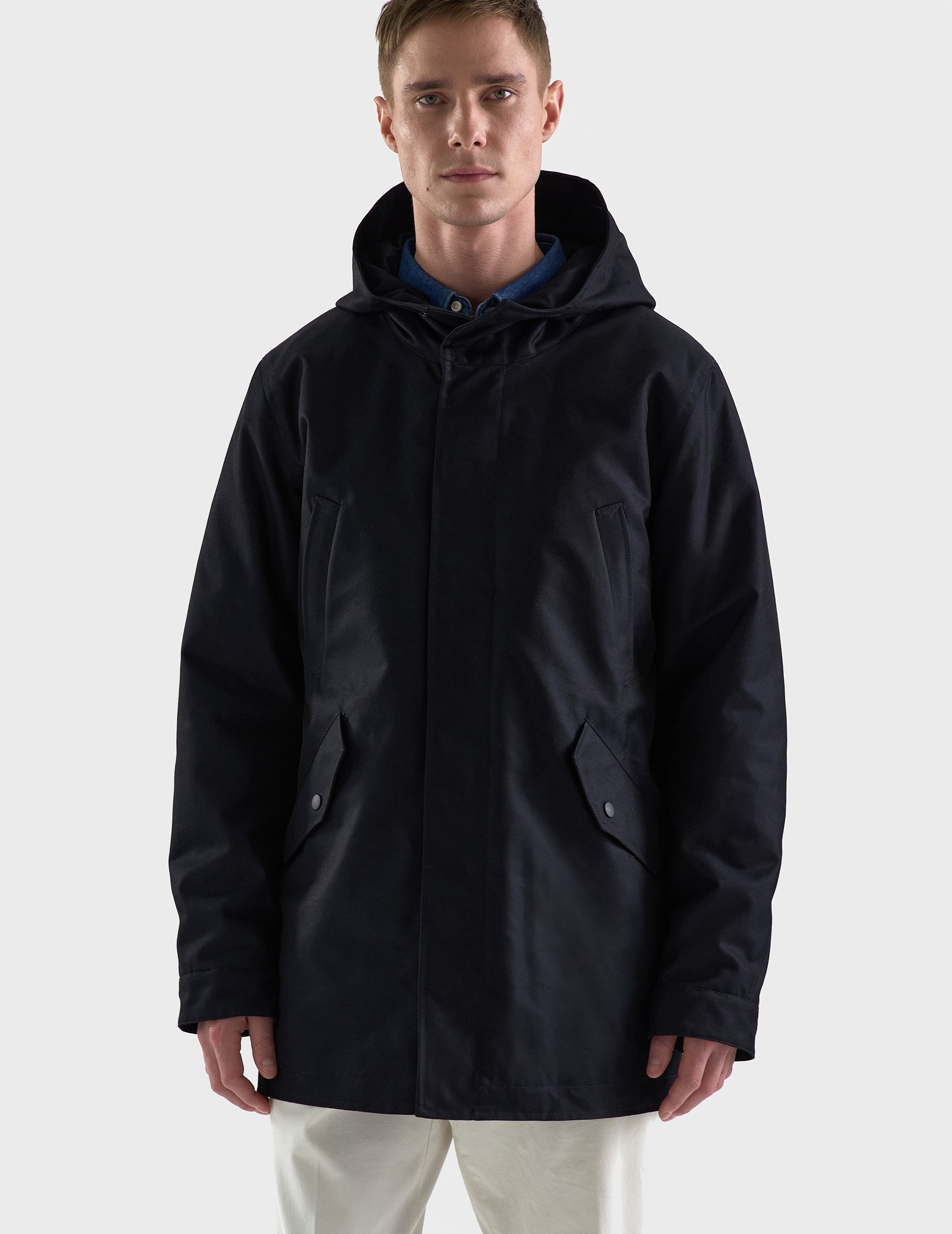 Parka Denis à capuche en twill marine - Twill de coton