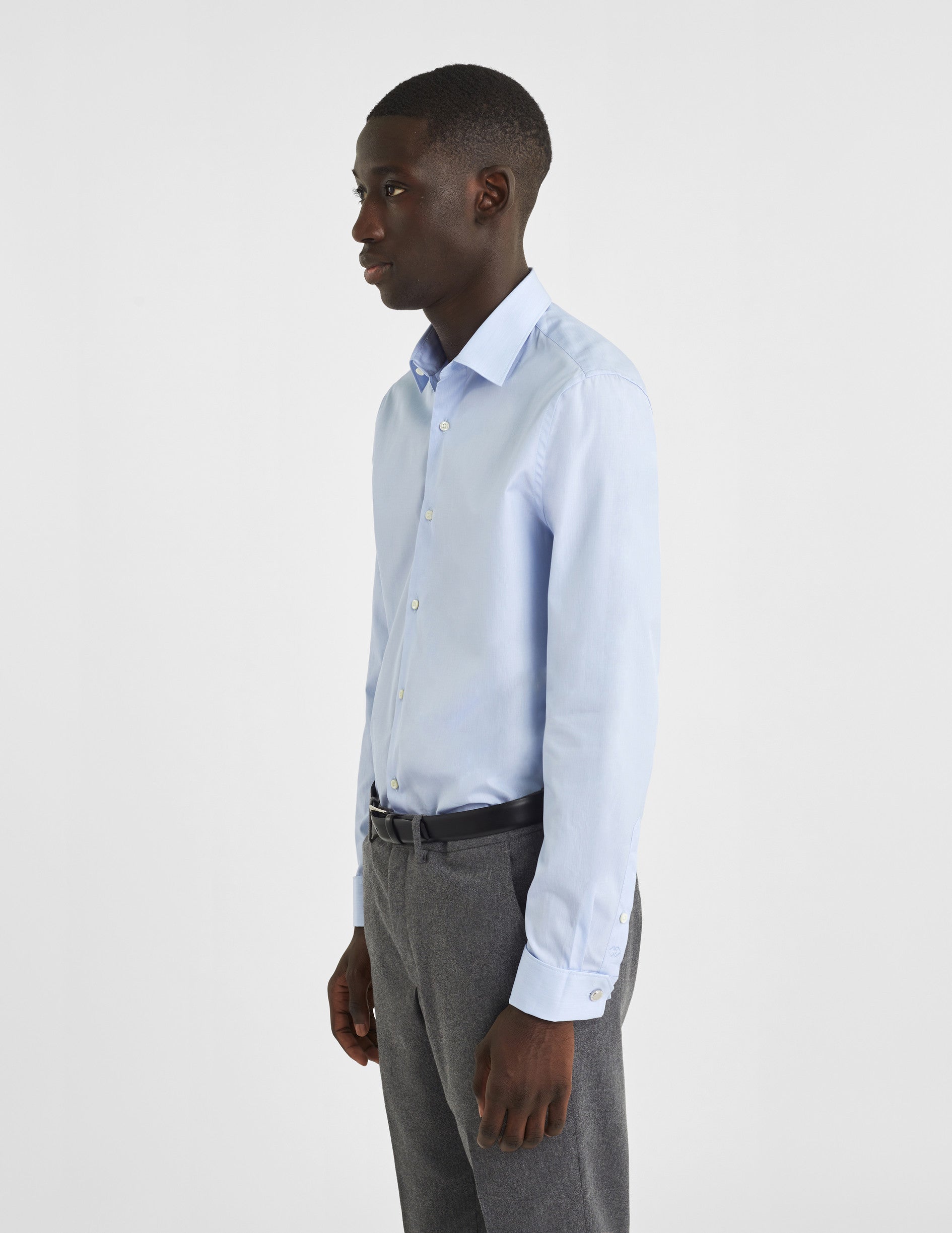 Semi-fitted blue striped shirt - Poplin - Figaret Collar - French Cuffs