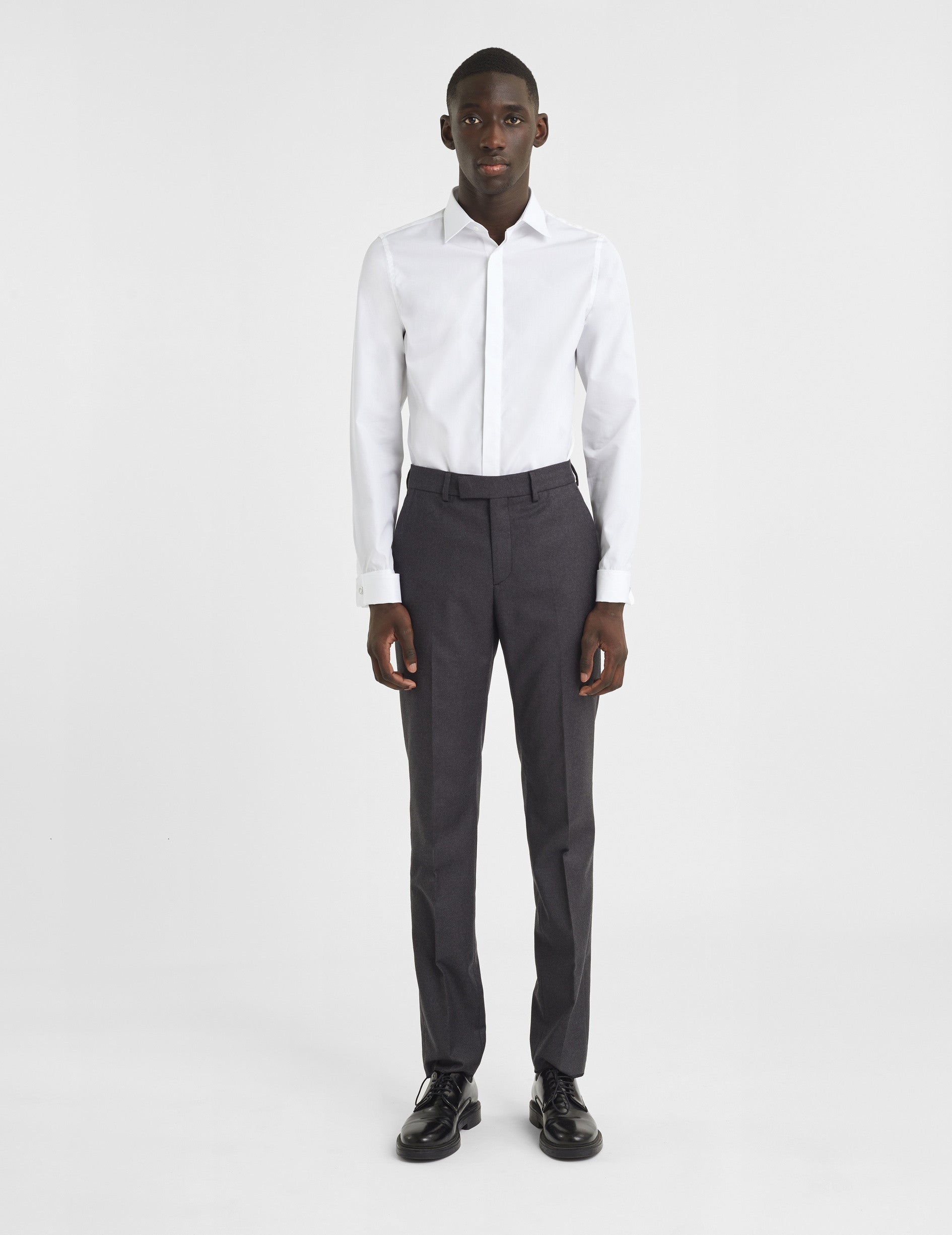 Fitted white concealed throat shirt - Poplin - Figaret Collar - French Cuffs