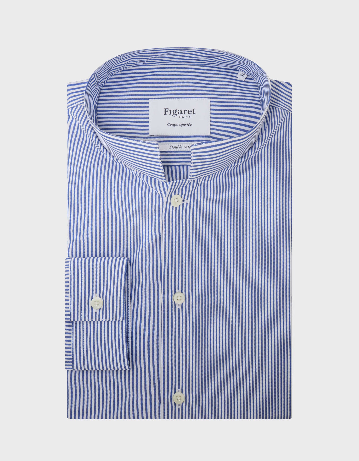 Chemise Ajustée rayée bleue - Popeline - Col Droit