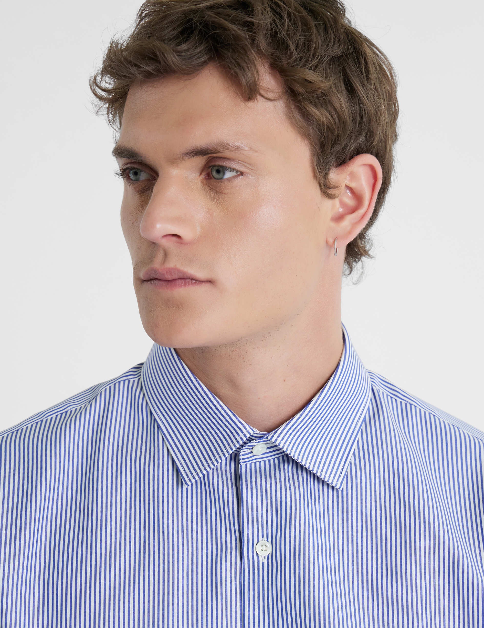 Semi-fitted blue striped shirt - Poplin - Figaret Collar