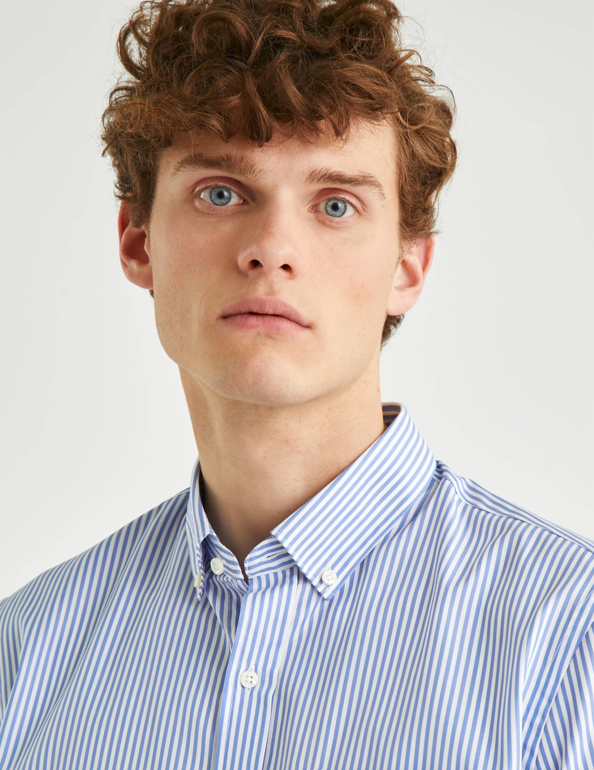 Classic blue striped short-sleeved shirt - Poplin - American Collar